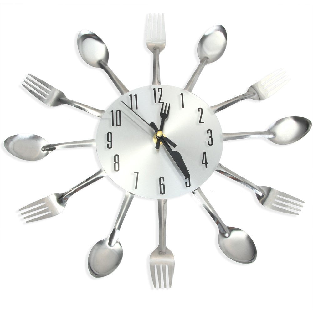 Modern Sliver Cutlery Kitchen Wall Clock