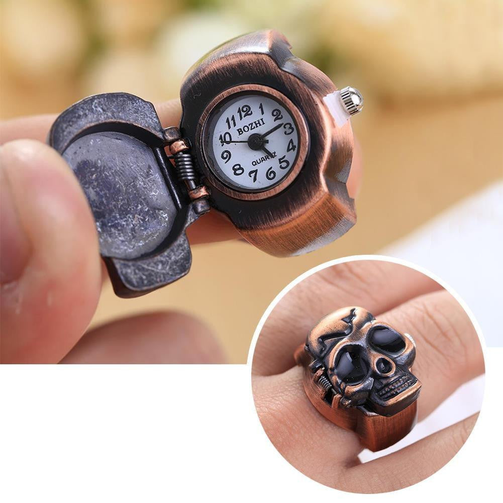 Fashion Finger Skull Ring Watch Vintage Clamshell Watch